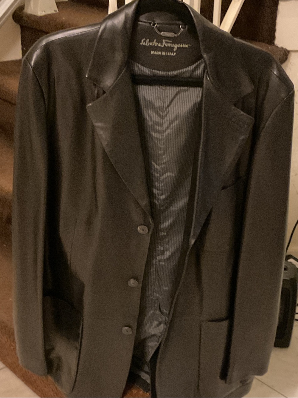 Salvatore Ferragamo Men's Black Leather Sport Coat